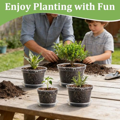 RooTrimmer 15 Pack 8/7/6 Inch Clear Nursery Pots with Saucer, Transparent Plastic Plant Pot with Drainage Hole, Sturdy Planting Starter Pots for Gardening Flower Herb Vegetable - color: Clear, size: Mix 6/7/8 Inch 15 Pack