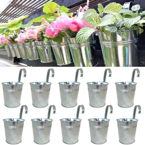 LaLaGreen Rail Planter for Balcony (6 in, 10 Pack) Silver Metal Railing Pot - size: 6 Inch (Silver)