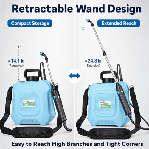 2 Gallon Battery Powered Garden Sprayer, Electric Sprayer with Retractable Wand & 4 Nozzles, USB Rechargeable 2000mAh Sprayer for Weeds, Pest Control, Fertilizing and Cleaning