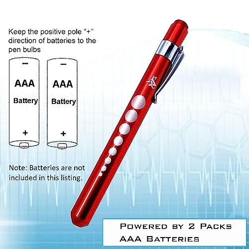 5 pc Bandage Scissors 5.5", Stitch Scissors 4.5", Hemostat 5.5" Straight & Curved, Diagnostic Penlight Made of Premium Quality Stainless Steel - For Training Emergency Supplies & First Aid Kit (Red) - color: Red