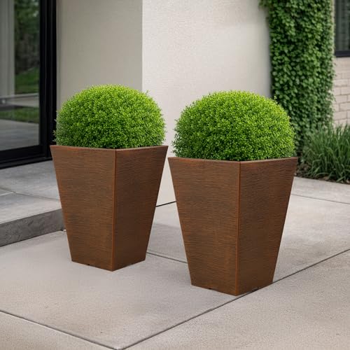 Pure Garden Large Outdoor Planters, Bronze, 13.75-Inch, 2-Pack - color: Bronze