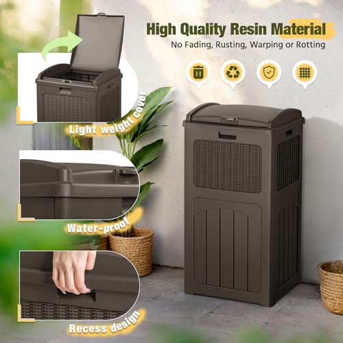 Devoko 33 Gallon Outdoor Trash Can, Hideaway Garbage Bins with Tiered Lid - color: Deep Brown, size: 1 Pack