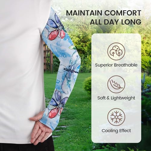 YPHCDO Gardening Sleeves for Women Sun Protection Cooling Arm Sleeves - color: Blue Dragonfly