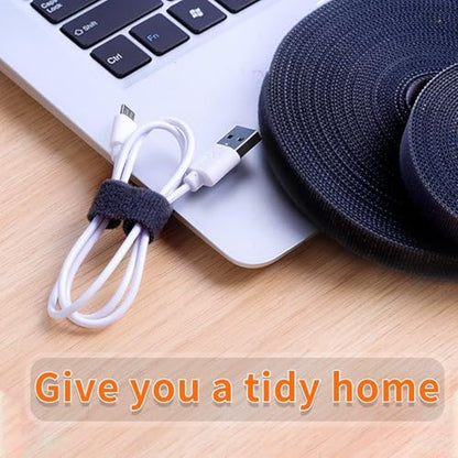 IFNOW 32FT Reusable Fastening Tape Cable Ties Double-Sided Hook-and-Loop Cable Management Tape Strength and Durability 0.4''/Width (1, Gray) - color: Gray