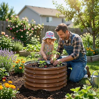 SnugNiture 2×2×1.5 FT Round Raised Garden Bed Outdoor,Brown - color: Brown, size: 2×2×1.5ft(1 Pack)