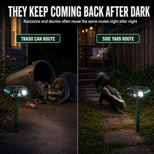 Sonic Fortress Pro Raccoon Repellent Outdoor,Skunk Repellent for Yard 2Pack