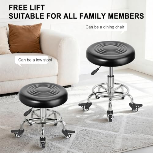 FLOLXNB Rolling Stool Low Roller Seat PU Leather, Rolling Chair Height Adjustable, Garage Stool with Wheels for Manicure Mechanic Home Office Garage Shop (Style 3) - style: Style 3