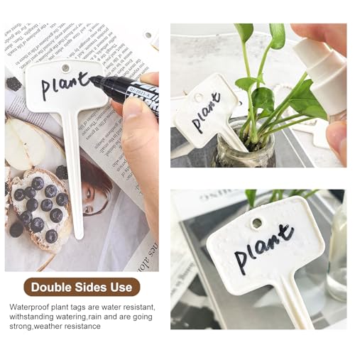 Mziart 60 PCS Plant Labels, 5 Inch T-Type Plant Tags with Holes & Pen, Waterproof Thick Plastic Garden Markers, Nursery Plant Name Tags for Indoor & Outdoor Herbs Vegetables Flowers Seedlings