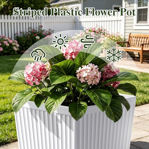 24" Tapered Tall Planters for Outdoor Plants with Tray&Shelf, White - color: White-smooth
