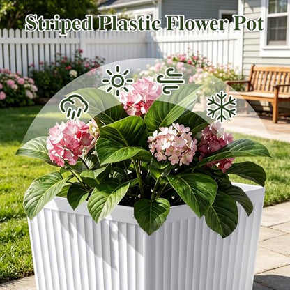 24" Tapered Tall Planters for Outdoor Plants with Tray&Shelf, White - color: White-smooth