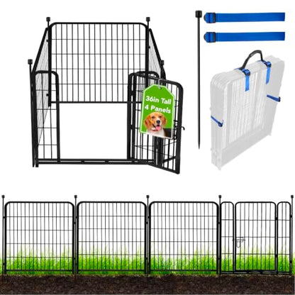 ADAVIN Tall Garden Fence with Gate, 36 in(H) 4 Panels Heavy Duty Iron Metal Animal Barrier Fence, Fence Blocker for Dogs, Portable Temporary Fencing. Total 9 Ft(L). Black - size: 4panels-36in(H)×9ft(L)