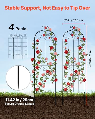 VEVOR Garden Trellis, 71 x 20 inch Rose Trellis, 4 Packs Garden Flower Rose Trellises with Powder-Coated Finish & Convenient Locking Design, Plant Support Trellises for Flowers, Vegetables, Roses - color: 4 Packs-Style2, size: 71''H x 20''W