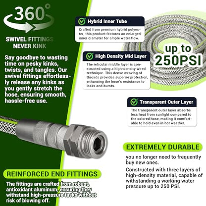 50 FT Heavy Duty Garden Hose, 1/2 ID x 50FT Durable Outdoor Water Hose - size: 50FT