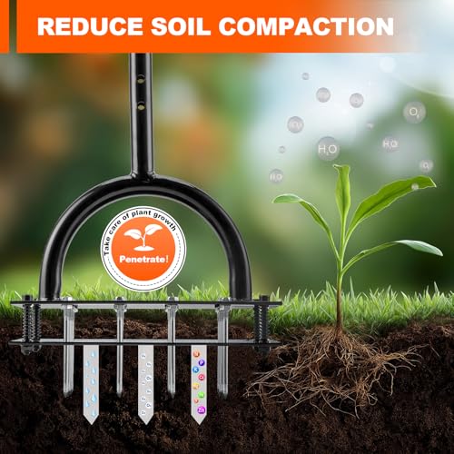 Bluesea Lawn Aerator Tool - 16 Iron Spikes with Ergonomic T-Handle, Automatic Dirt Clean for Soil Loosening & Yard Aeration, Manual Metal Grass Aerator (Green) - color: Green