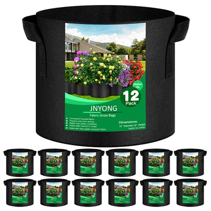 JNYONG 12-Pack 5 Gallon Thickened Non-Woven Grow Bags - size: 5 Gallons