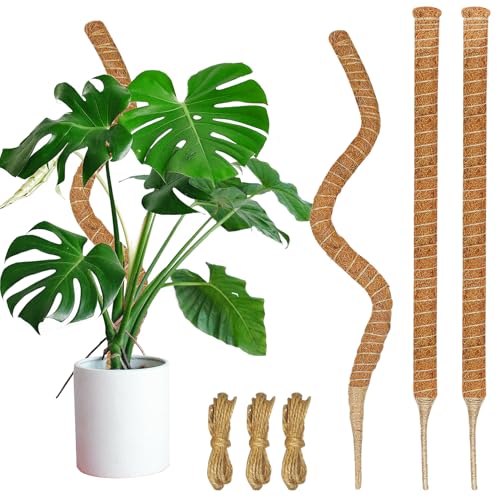 3 Pack 35.4'' Moss Pole for Monstera, Bendable Coco Coir Plant Support Stakes - size: 3 Pack（35.4-Inch）