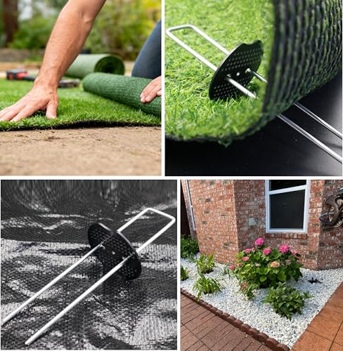 6 Inch 200 PCS Galvanized Landscape Staples with 200 PCS Gasket, Landscape Fabric Pins Stakes Lawn Ground Cover Graden Staples Spikes Weed Barrier Stakes - size: 6" 200 Pack
