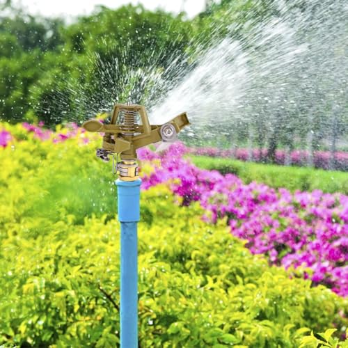 Impact Sprinkler Head, 1/2 Inch Impulse Sprinkler Heavy Duty Water Sprinkler Head Lawn Watering Sprinkler Sprayer Zinc Alloy Adjustable 360° Large Area Coverage Pattern for Patio Garden 10~18 Distance