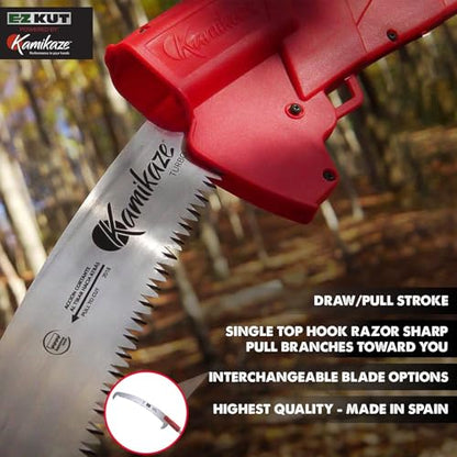 EZ Kut Kamikaze 15′ Extendable Tree Trimmer Pole Saw - Branch Cutter with Single Hook Pole Saw Blade for Branch Removal - Best Pole Saws for Tree Trimming. Tree pruner pole saw since 1988 - size: 15 ft