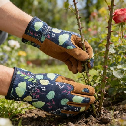 1 Pair Floral Print Garden Gloves, Puncture Resistant Breathable, Lead & PVC Free Ambidextrous, Gardening Planting Pruning - size: X-Large