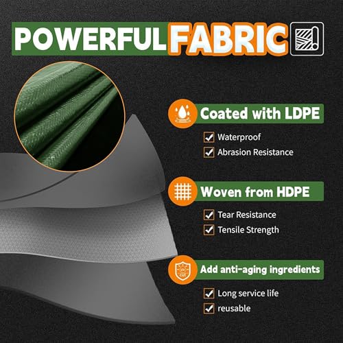 RAINDEWAY 5x16 Feet Tarp Waterproof,9Mil Green/Black Poly Tarps Cover - color: Green/Black, size: 5x16 Feet-Finished size