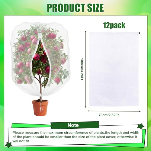 SATINIOR 12 Pcs Bird Netting for Garden 3.3 x 2.3 ft Garden Plant Insect Mesh Bags Bush Net Cover with Drawstring Zipper for Blueberry Tomato Strawberry Plants Protection from Insect Squirrel - size: 3.3 x 2.3 ft