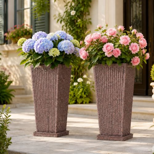 NicBex 24" Tall Planters for Outdoor Plants Set of 2 Square Fluted,Brown - color: Brown-sandblasting