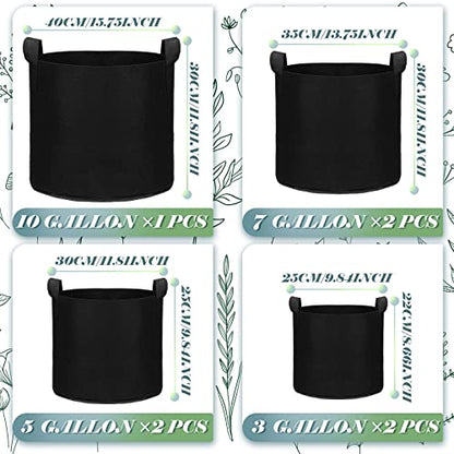 Hoolerry 7 Pack Black Plant Grow Bags, 4 Sizes Fabric Pots with Handles