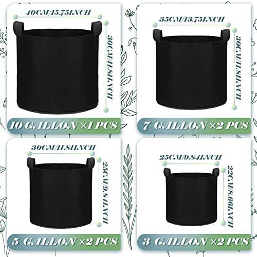 Hoolerry 7 Pack Black Plant Grow Bags, 4 Sizes Fabric Pots with Handles
