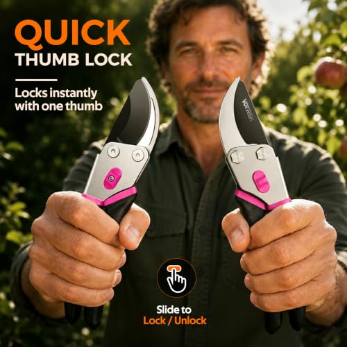 Bypass Pruning Shears, 8.5" Jam-Proof Spring Clippers for branches - color: Rose Pink-new