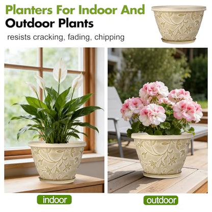 Nooulap 8 Inch Plant Pot, Beige Flower pots, 4 Pack - color: Beige, size: 8 inch