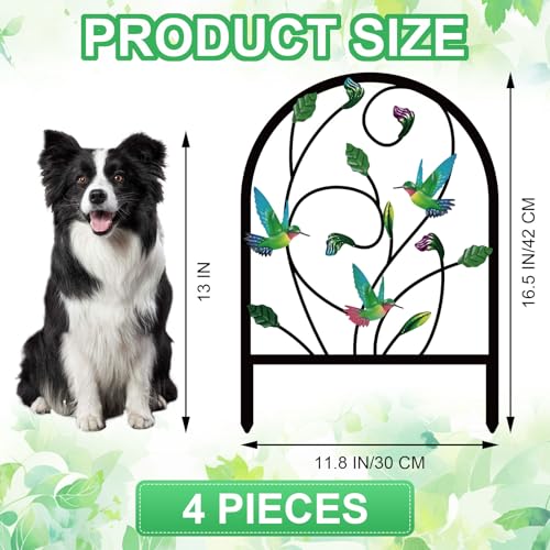4 Pack Hummingbird Decorative Garden Fence Metal Hummingbird Design Metal Arch Garden Fence Border for Yard Patio Flower Bed Lawn Outdoor Landscape Decoration Animal Barrier Fence for Garden - style: Hummingbird