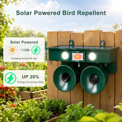 Upgraded Ultrasonic Solar Bird Repellent Devices Outdoor Dual Speakers - color: Lake Green, size: 2-Pack