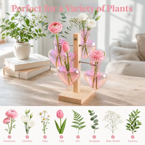 Nacome Plant Terrarium Propagation Stations: Pink Vase with Wooden Stand - color: Pink