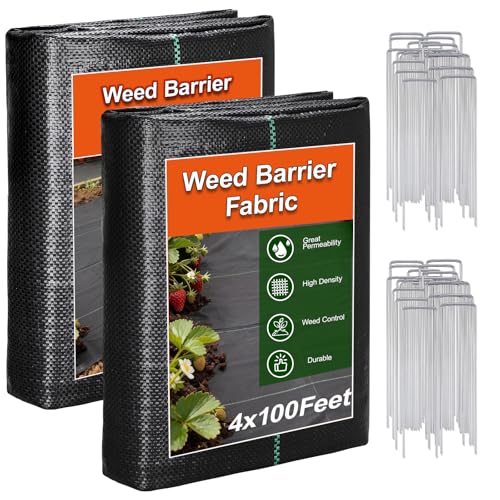 Weed Barrier Landscape Fabric 4FT x 100FT - 3.2oz Heavy Duty Weed Control Mat, High Permeability Woven Geotextile Fabric for Driveway, Gravel, Yard Ground Cover, Greenhouse Gardening - color: Black - 4x100FT