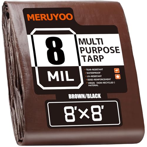 8x8 Tarp 8 Mil Waterproof Tarp Multipurpose Poly Tarpaulin Brown/Black - color: Brown/Black, size: 8x8