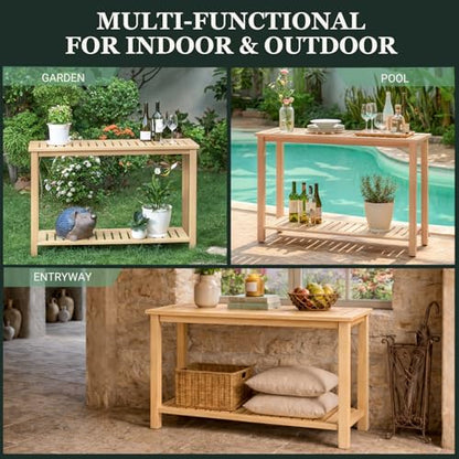 48" Narrow Outdoor Console Table, Sofa Buffet Serving Patio Table - color: Natural