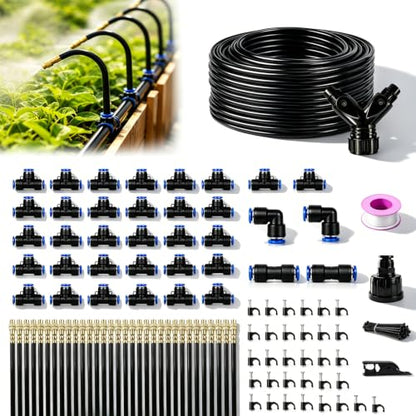 5/16" Drip Irrigation System 130 ft with 32-Pcs 360° Adjustable Copper Nozzles, Automatic Misting Watering System for Garden, Raised Beds, Greenhouse (130ft+32 nozzles) - size: 130ft+32 nozzles
