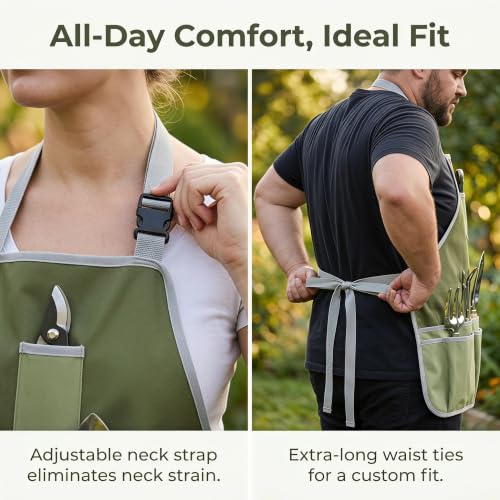 Gardening Apron with 5 Pockets Canvas Tool Apron with Adjustable Straps Waterproof Work Apron for Gardening DIY & Floral Arranging - color: Apron