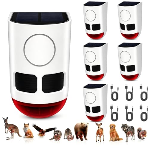 ChunHee Solar Motion Sensor Alarm Outdoor Dog Barking Alarm 4 Mode - color: White-6 PC