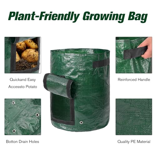 10 Gallon 2 Pack Potato Grow Bags, Durable PE Fabric Pots with Flap and Handles, Green Planter Bags for Potato Vegetables Flowers Herbs Garden Outdoor