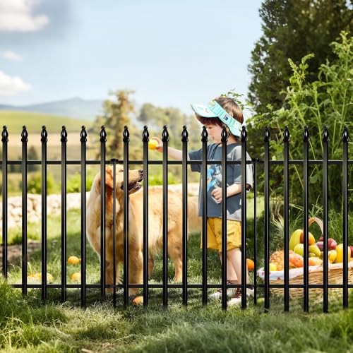 Thealyn 32" H x 24" W Metal Garden Fence, No Digging, Animal Barrier, 10 Ft - color: Black, size: 32″ H x 10 ft (5 Panels)
