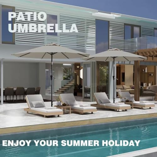 AreShark 9FT Outdoor Patio Umbrella with Tilt and Crank, Light Gray - color: Light Gray, size: 9ft