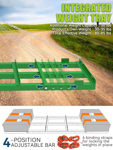 4ft Heavy Duty Drag Harrow for ATV, UTV, Tractor - Adjustable Tow Behind Leveling Rake with Weight Tray for Driveway Grader, Lawn, Field, Pasture, Food Plot Maintenance, Green(48 inch) - size: 4 ft