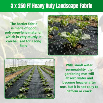Weed Barrier Fabric Planting Cover - 3 x 250 FT Heavy Duty Landscape Fabric Ground Cover Block for Outdoor Planting - size: 3 x 250 FT
