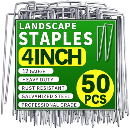 50 Pack Landscape Staples 4 Inch 12 Gauge Garden Stakes - size: 4 Inch