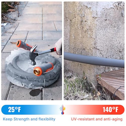 YAMATIC Flexible Garden Hose 5/8" x 50ft, 360° Swivel Handle, Burst 600 PSI - color: Gray, size: 50' (feet) Male to Female with Swivel