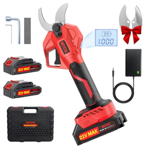 Electric Pruning Shears, 2.56'' Opening, 2 Batteries&Spare Blades - color: Red