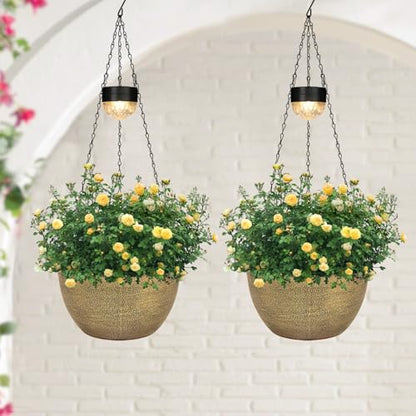 SUNNYPARK 2 Pack Solar Hanging Planters for Plants Outdoor - color: Copper