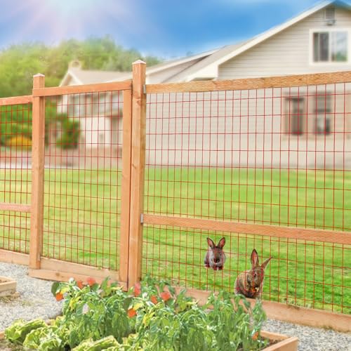 Red PVC Coated Welded Wire Fence 36" x 50' Roll, 2"x4" Mesh, 14 Gauge - color: Red, size: 2''x4'' 14GA 36''x50'